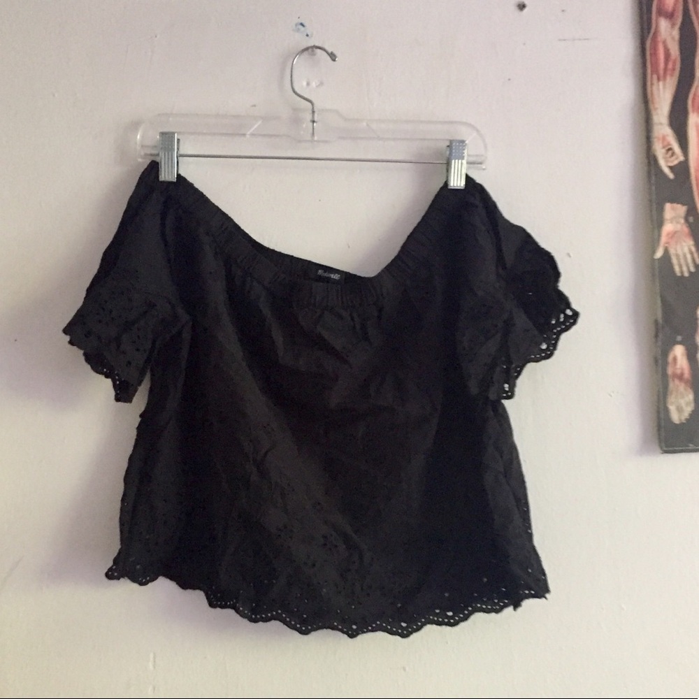 Madewell black crop eyelet top